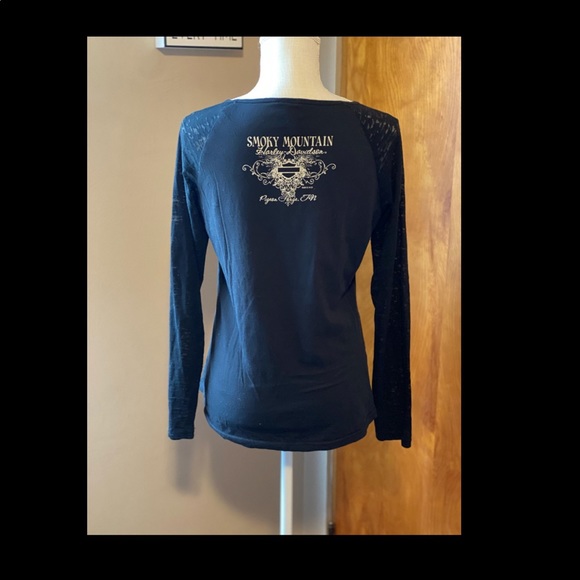 Harley Davidson Bling Long Sleeve Black Tee - Sz L - Picture 2 of 4